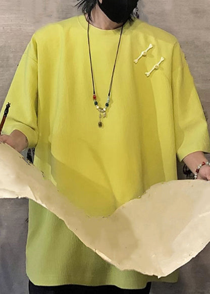 Baumwolle Taste Grün Fluoreszierende Shirts Lose Halb Männer T Solide