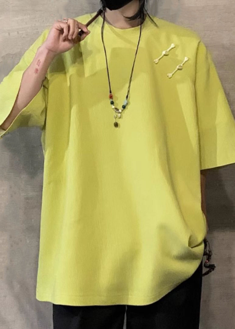 Baumwolle Taste Grün Fluoreszierende Shirts Lose Halb Männer T Solide