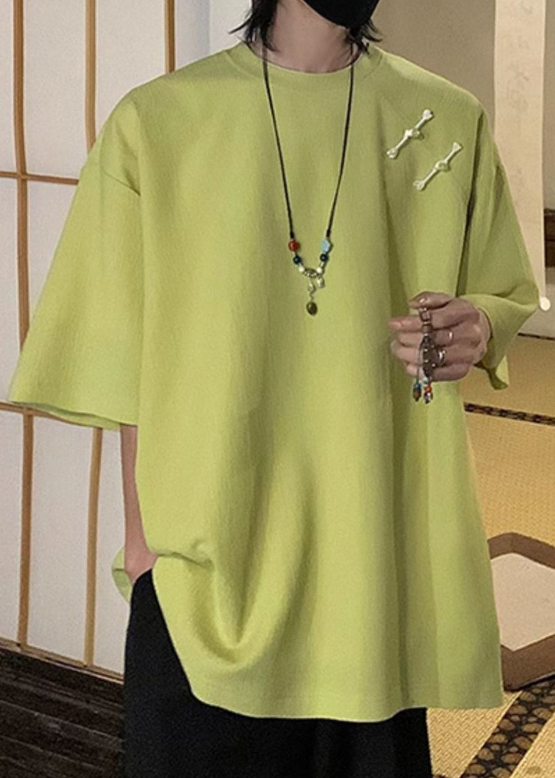 Baumwolle Taste Grün Fluoreszierende Shirts Lose Halb Männer T Solide