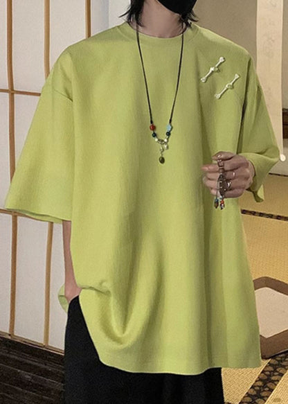 Baumwolle Taste Grün Fluoreszierende Shirts Lose Halb Männer T Solide