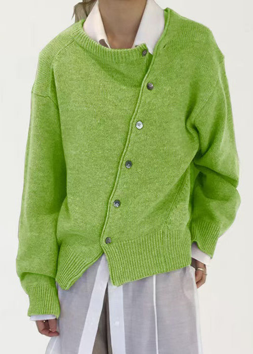 Button Coat Knit Asymmetrical Solid Green Loose Spring