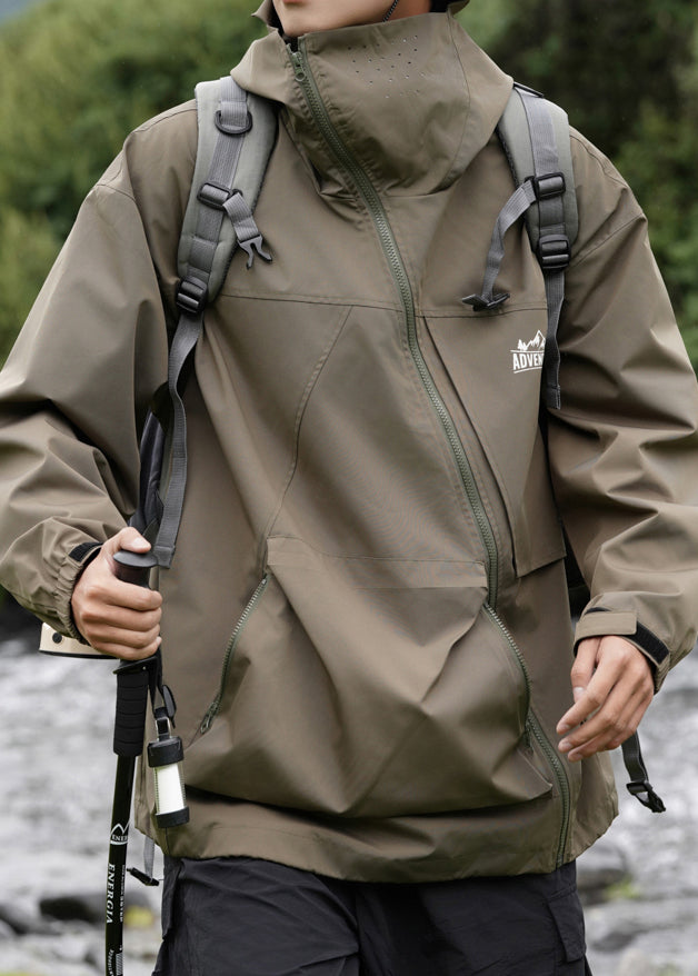 Taschen Kapuze Lose Baumwolle Grün Männer Frühling Reißverschluss Mantel