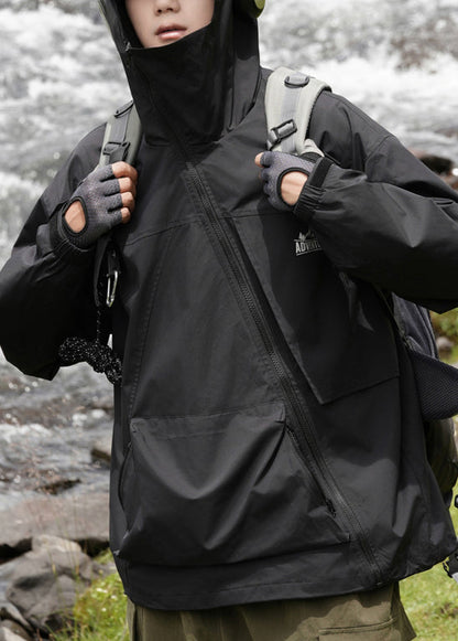 Taschen Kapuze Lose Baumwolle Grün Männer Frühling Reißverschluss Mantel