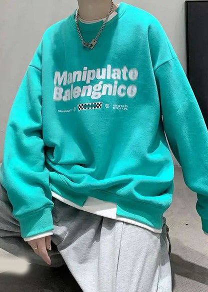 Sweat-shirt deux pièces en faux coton avec col lettre vert ample pour homme O