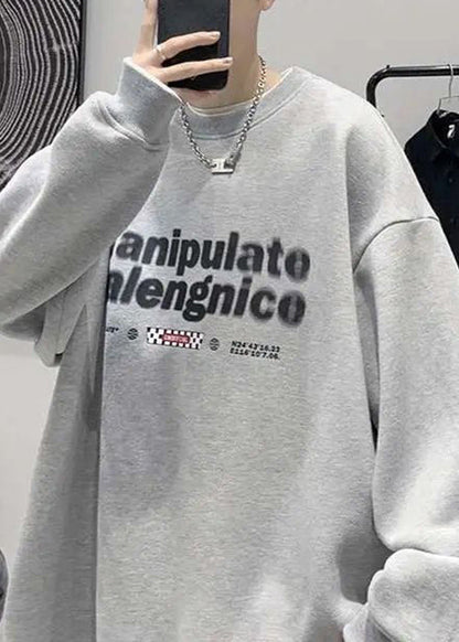 Sweat-shirt deux pièces en faux coton avec col lettre vert ample pour homme O