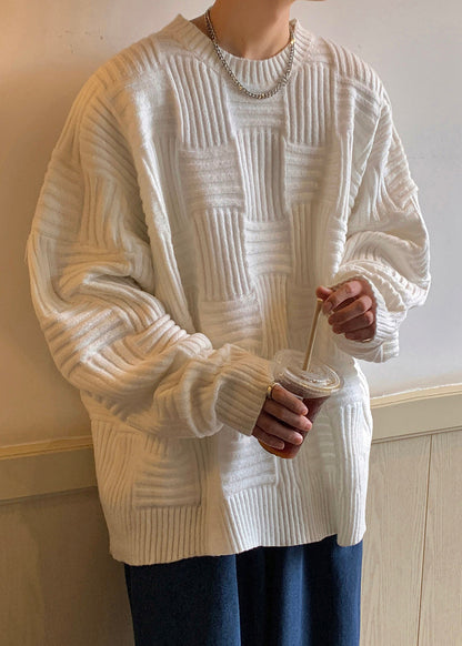 Pull en tricot épais et solide à col rond pour homme, vert et ample, pour l'hiver, QF037