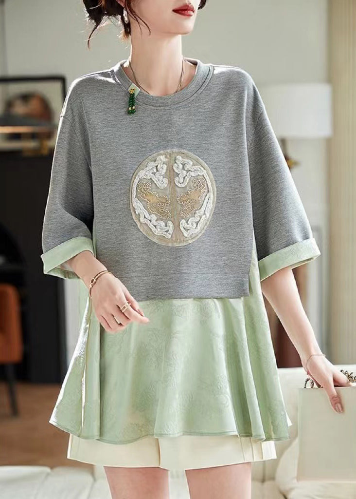 T-shirt ample deux pièces en patchwork vert d'été