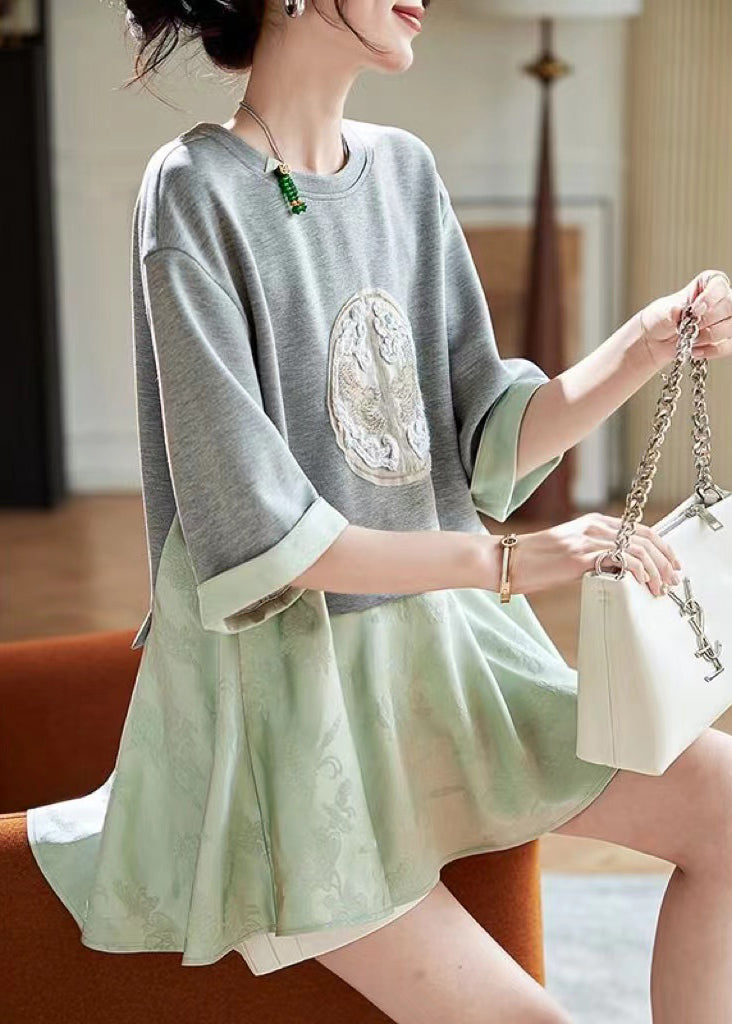 T-shirt ample deux pièces en patchwork vert d'été