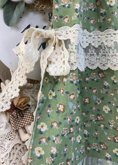 Jupe ample en patchwork à taille élastique en dentelle verte imprimée pour l'été GH1002