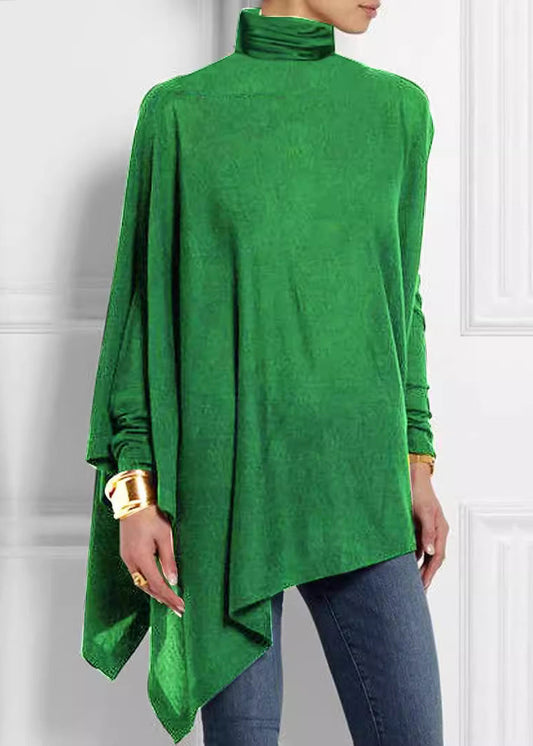 Haut à col roulé asymétrique ample vert printemps