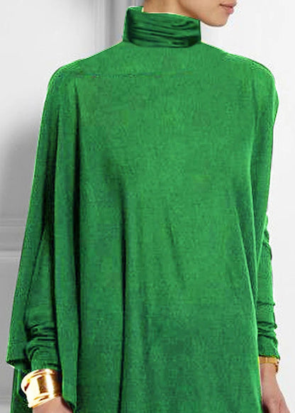 Asymmetrical Turtleneck Top Loose Spring Green