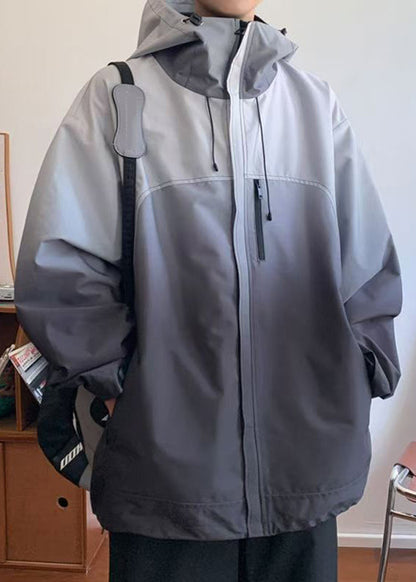 Gradienten Mäntel Reißverschluss Baumwolle Farbe Lose Kapuze Grau Herren
