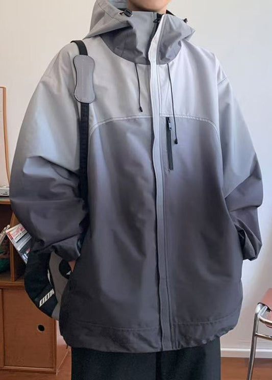 Gradienten Mäntel Reißverschluss Baumwolle Farbe Lose Kapuze Grau Herren