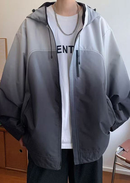 Gradienten Mäntel Reißverschluss Baumwolle Farbe Lose Kapuze Grau Herren