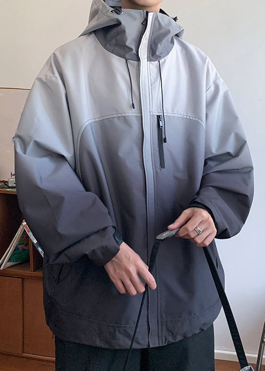 Gradienten Mäntel Reißverschluss Baumwolle Farbe Lose Kapuze Grau Herren