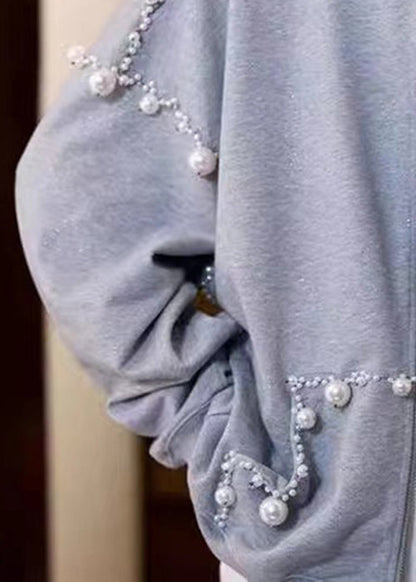 Lose Grau Kapuze Perle Taschen Baumwolle Mäntel Frühling TD029