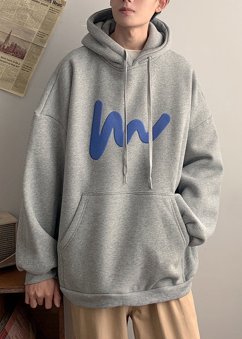 Lose Grau Kapuzen Taschen Baumwolle Männer Sweatshirt Frühling YQ028