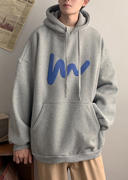 Lose Grau Kapuzen Taschen Baumwolle Männer Sweatshirt Frühling YQ028