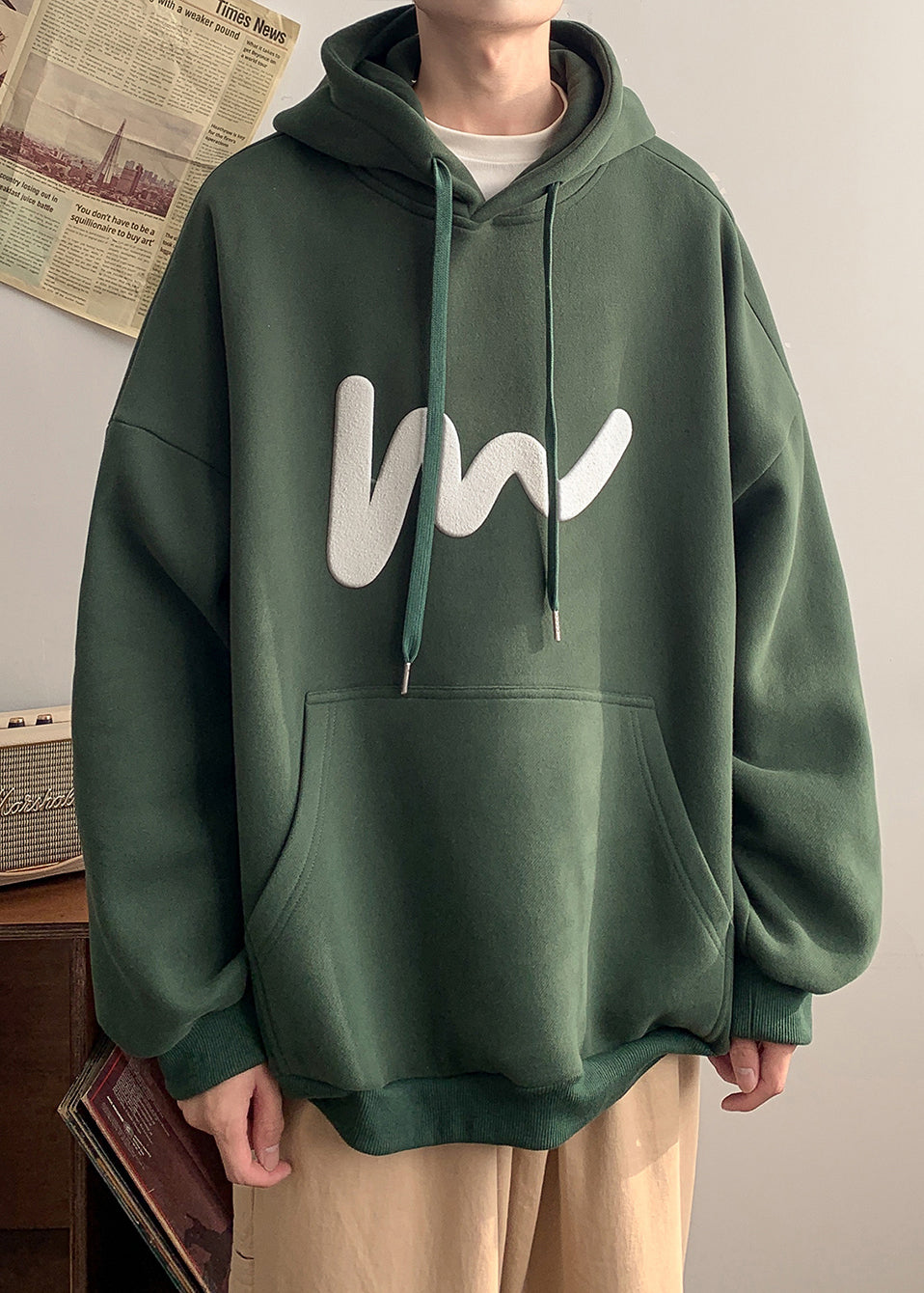 Lose Grau Kapuzen Taschen Baumwolle Männer Sweatshirt Frühling YQ028