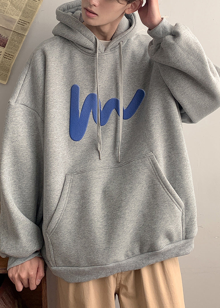 Lose Grau Kapuzen Taschen Baumwolle Männer Sweatshirt Frühling YQ028