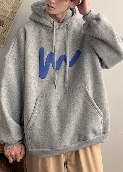 Lose Grau Kapuzen Taschen Baumwolle Männer Sweatshirt Frühling YQ028