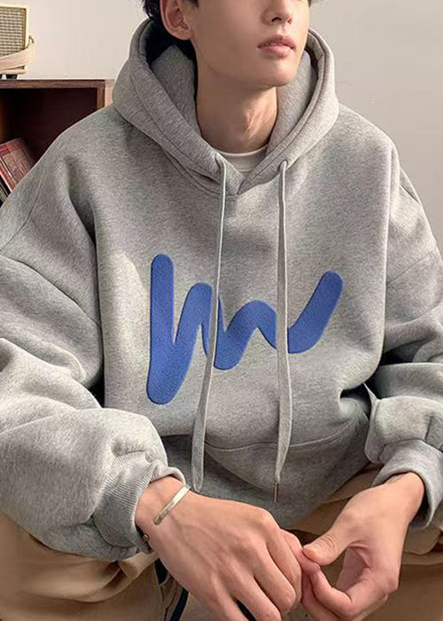 Lose Grau Kapuzen Taschen Baumwolle Männer Sweatshirt Frühling YQ028