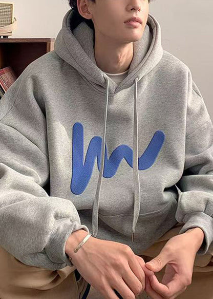 Lose Grau Kapuzen Taschen Baumwolle Männer Sweatshirt Frühling YQ028
