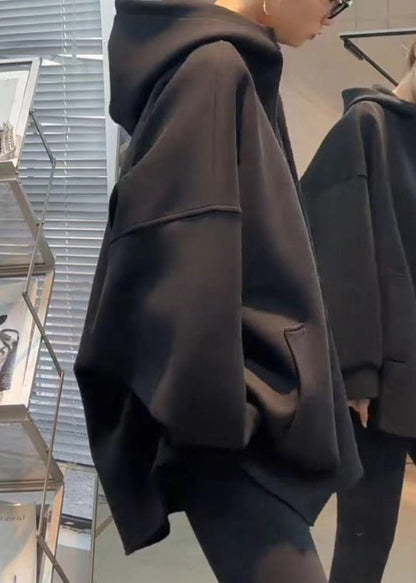 Loose Spring Zippered Hooded Cotton Sweatshirts Grey