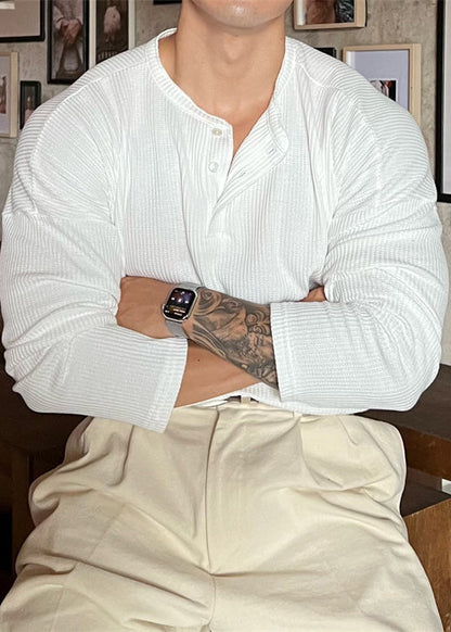 Chemises à boutons T-shirt à col en V pour hommes, couleur unie, amples, en coton, gris