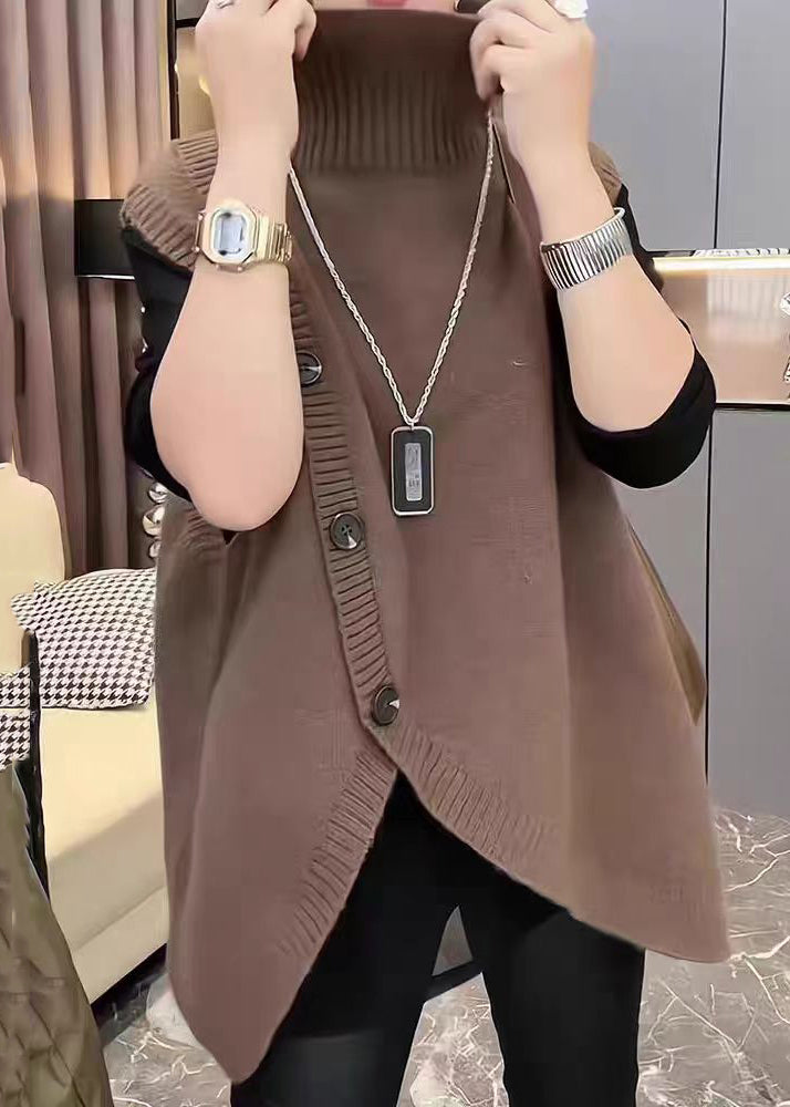 Lockere graue Rollkragenweste mit asymmetrischem Strickmuster, ärmellos, TY005
