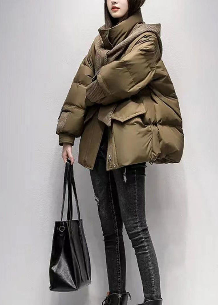Lockere, graue Witner-Jacke mit Reißverschlusstaschen und feiner Baumwollfüllung TD038