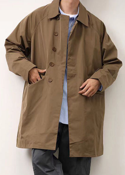 Manteau ample kaki à col Peter Pan et boutons en coton pour homme, printemps YQ004