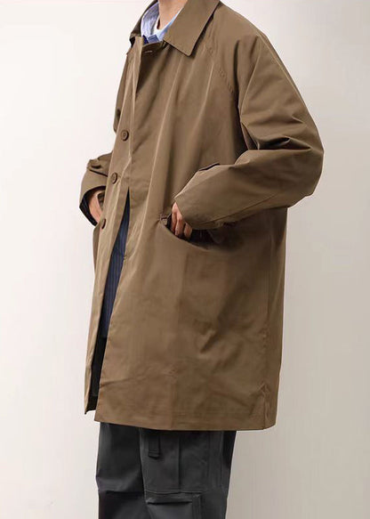Manteau ample kaki à col Peter Pan et boutons en coton pour homme, printemps YQ004