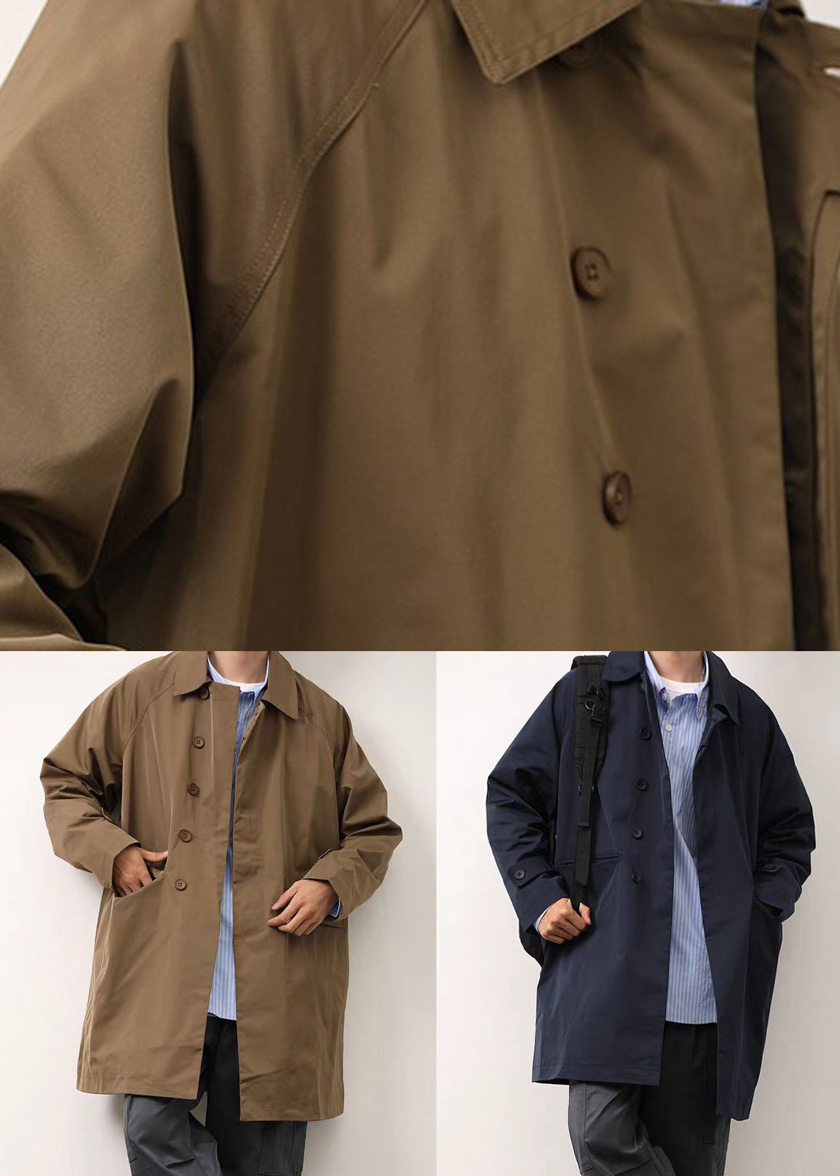 Manteau ample kaki à col Peter Pan et boutons en coton pour homme, printemps YQ004