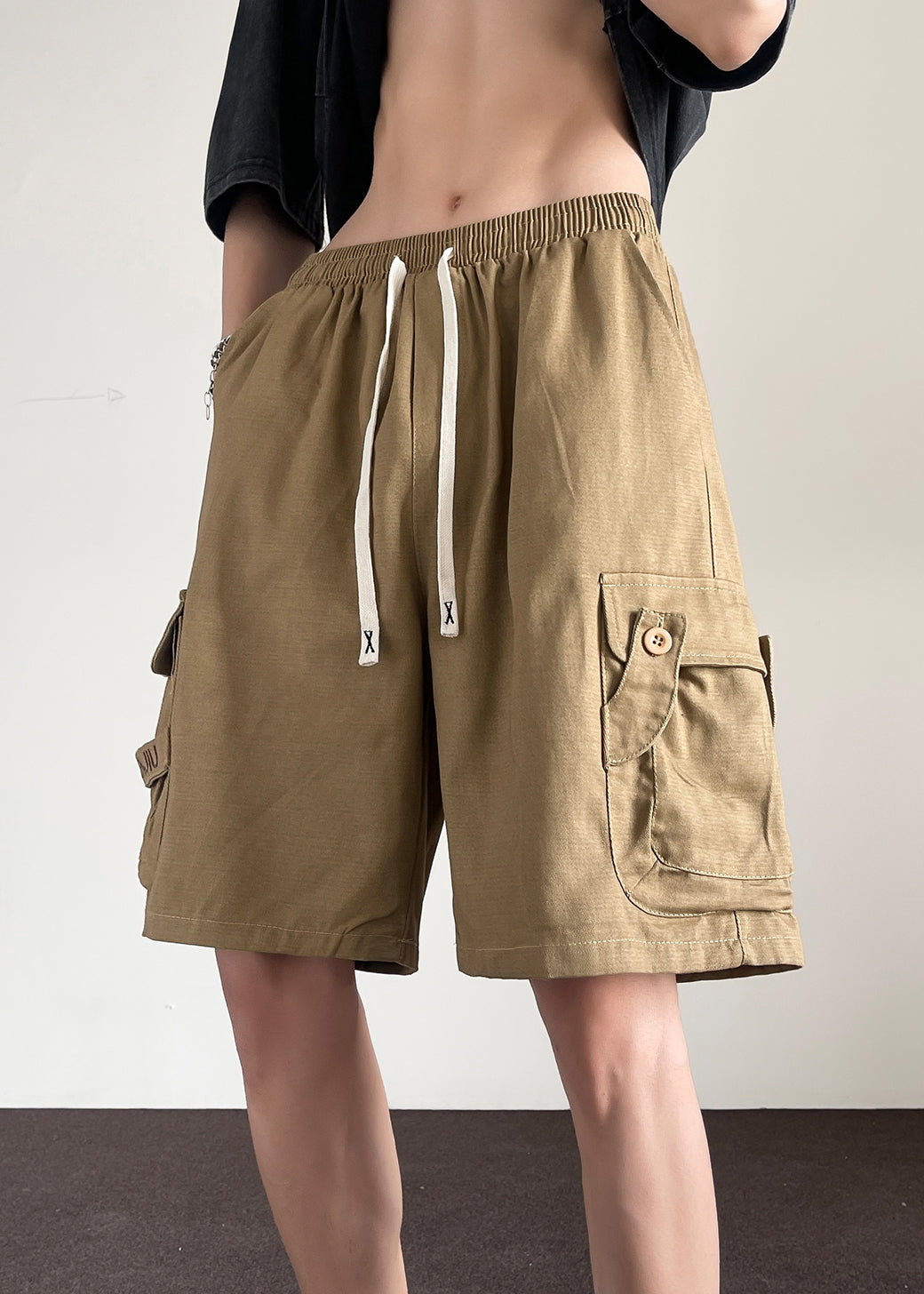 Kordelzug Khaki Shorts Sommer Männer Baumwolle Knopf