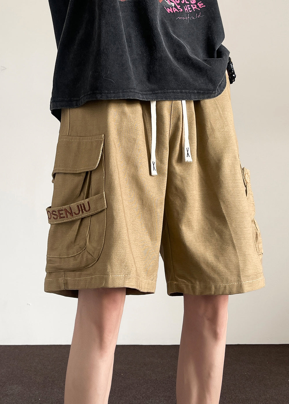Kordelzug Khaki Shorts Sommer Männer Baumwolle Knopf