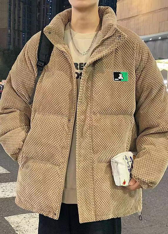 Lose Khaki Stehkragen Zip Up Taschen Männer Parka Winter RM010