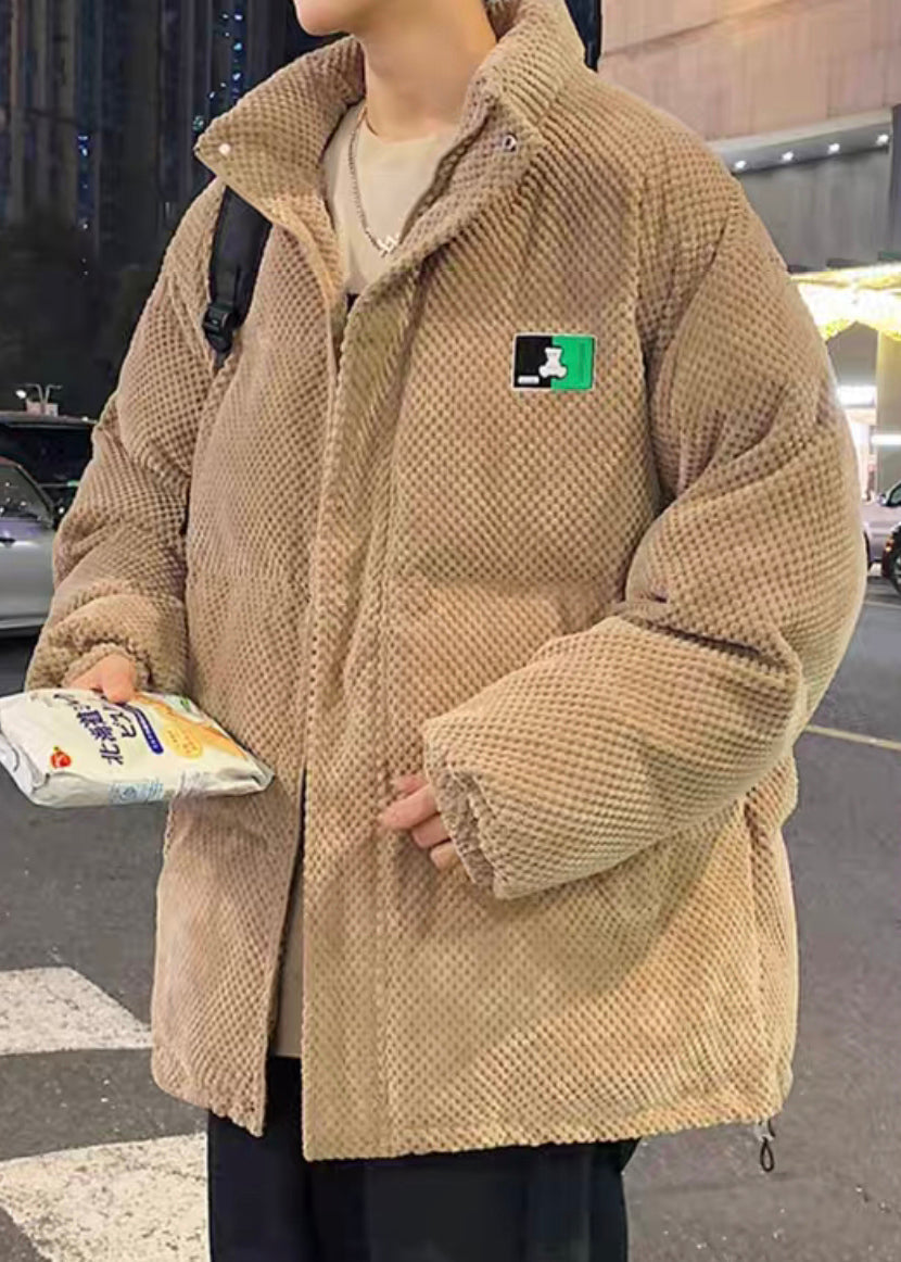 Lose Khaki Stehkragen Zip Up Taschen Männer Parka Winter RM010
