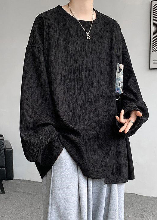 Khaki Shirts Cotton Men Tasseled T Loose Solid Spring