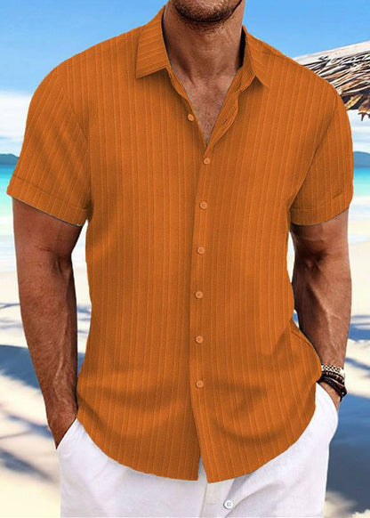 Men Collar Peter Blue Shirt Light Solid Pan Button Cotton Loose