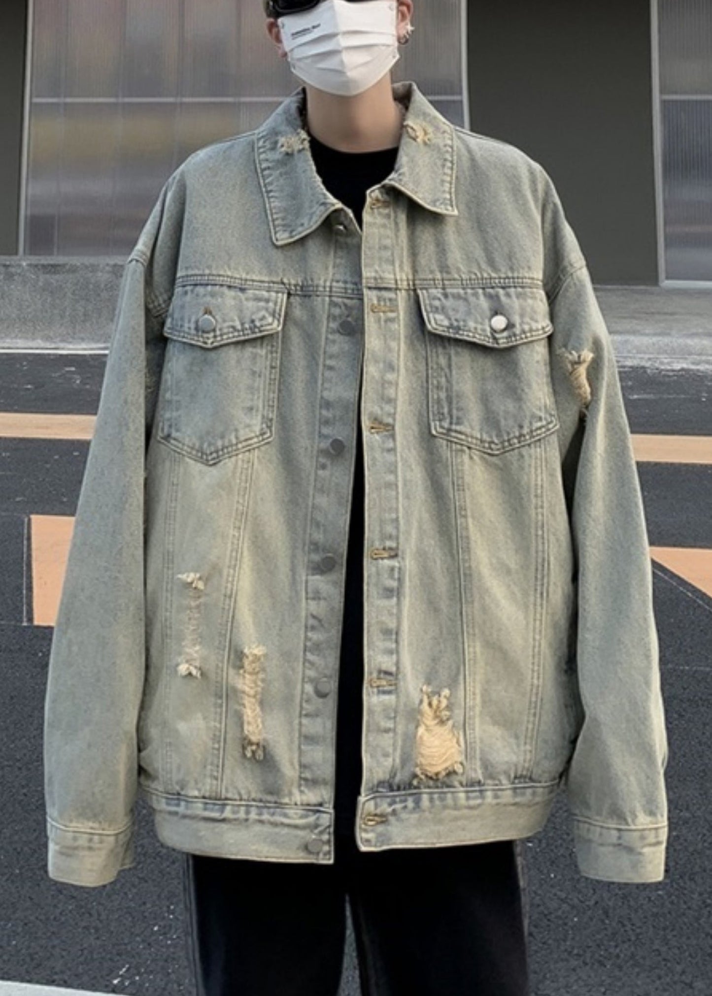 Herren Pan Hole Peter Coats Kragen Light Loose Denim Blau Taschen