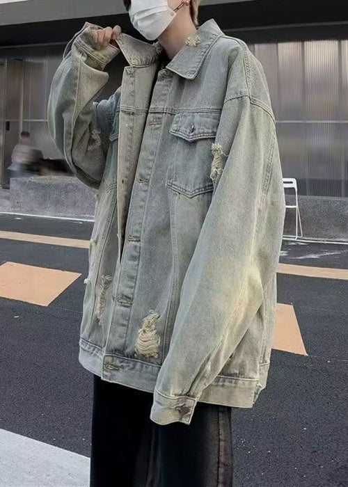 Herren Pan Hole Peter Coats Kragen Light Loose Denim Blau Taschen