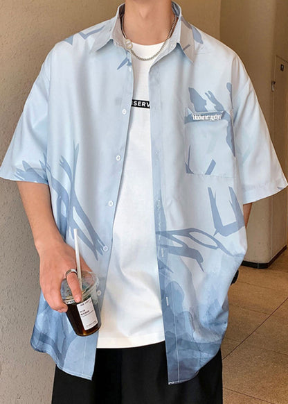 Chemises à boutons vertes pour hommes, dégradé de couleur, imprimé clair, soie, ample