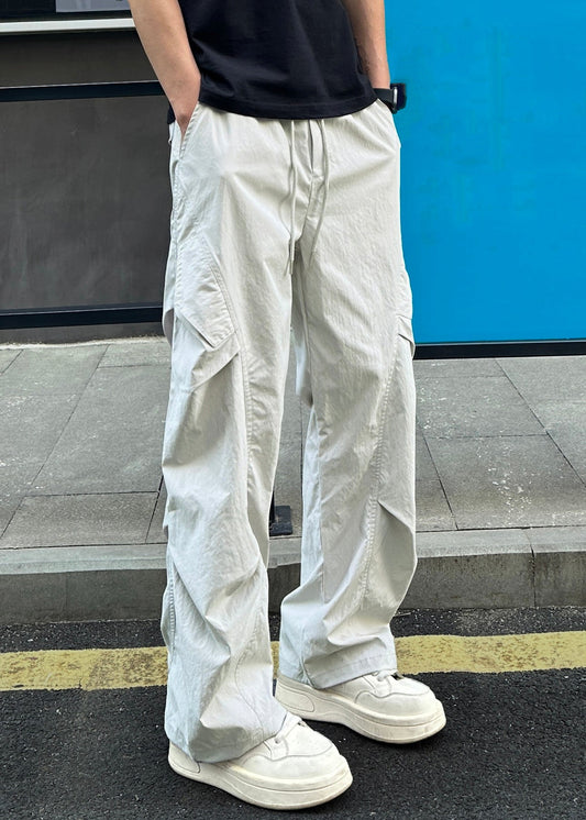 Pantalon ample en coton élastique pour homme, gris clair, avec poches à la taille, pour l'été