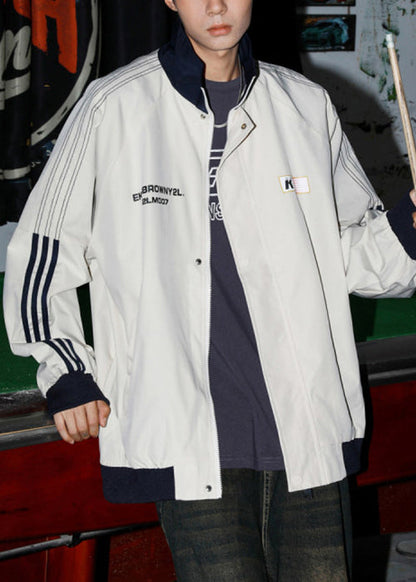 Manteau ample en coton à rayures pour homme, gris clair, printemps