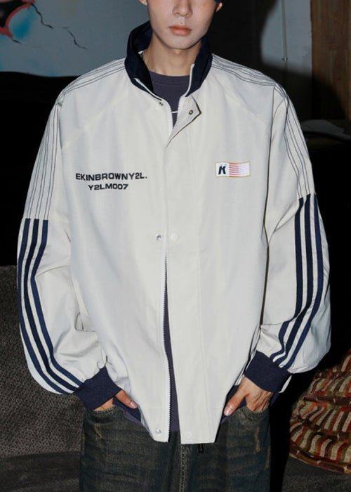 Manteau ample en coton à rayures pour homme, gris clair, printemps