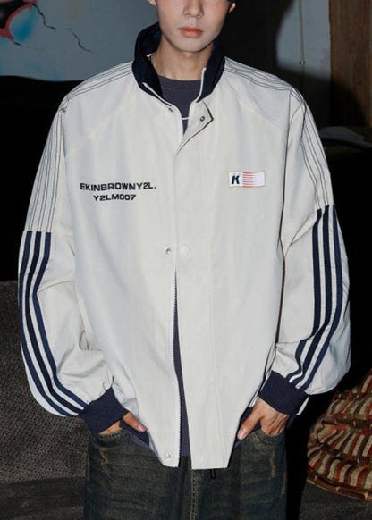 Manteau ample en coton à rayures pour homme, gris clair, printemps