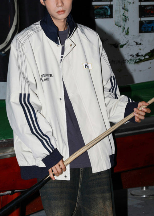 Manteau ample en coton à rayures pour homme, gris clair, printemps