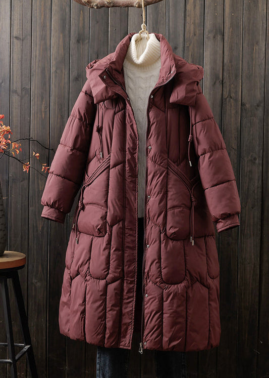 Lockerer Mulberry-Mantel mit Kapuze und Taschen, feine Baumwolle, Winter TI006