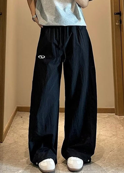 Pantalon élastique bleu marine ample été taille unie coton homme